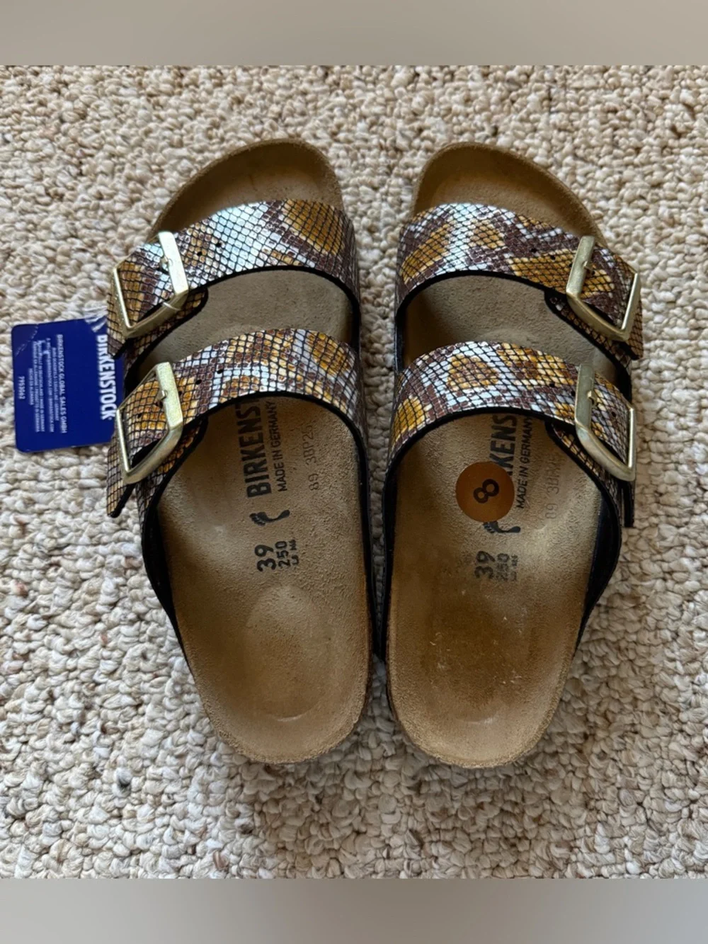 NWT Birkenstock Arizona Python Gold Sandals Size US 8/EU 39 - Picture 2 of 9